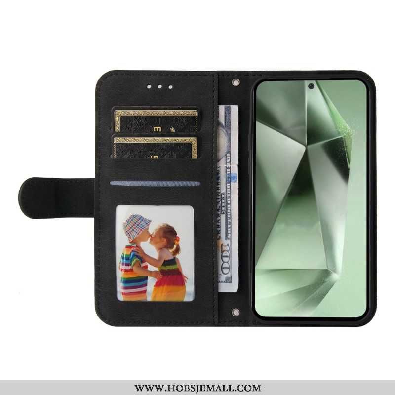 Flip Case Leren Samsung Galaxy S24 Fe Decoratieve Klinknagel En Sleutelkoord