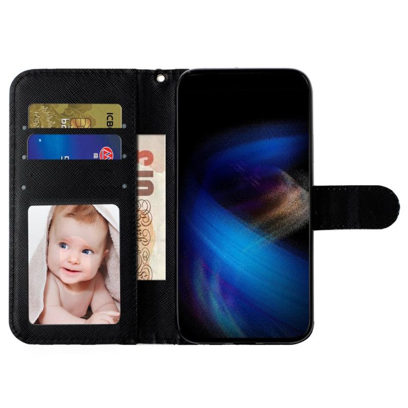 Flip Case Leren Samsung Galaxy S24 Fe Luipaardkop Met Riem