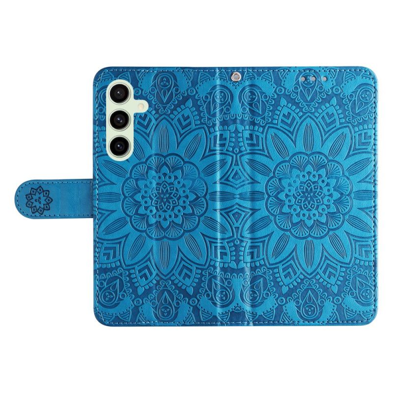 Flip Case Leren Samsung Galaxy S24 Fe Zonnebloempatroon Met Riempje