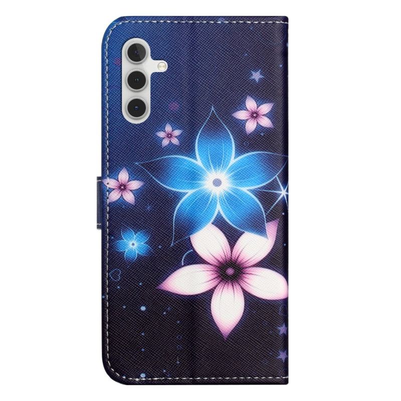 Folio-hoesje Samsung Galaxy S24 Fe Telefoonhoesje Maanbloemen Met Riempje