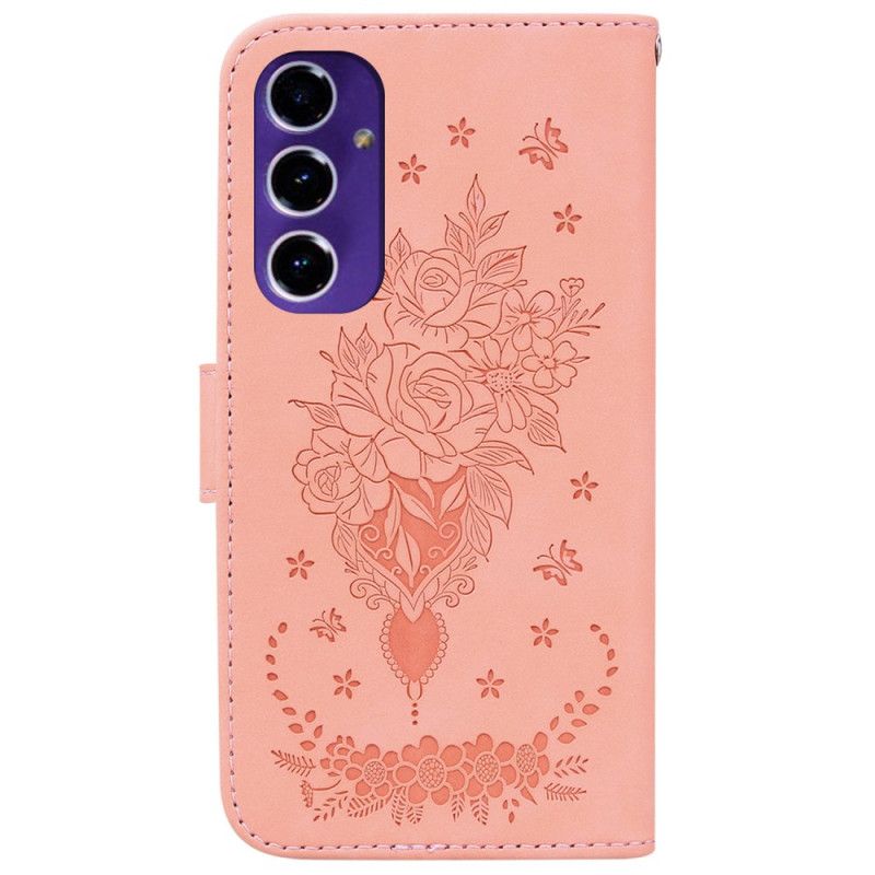 Leren Hoesje Samsung Galaxy S24 Fe Boeket Rozen Met Riem