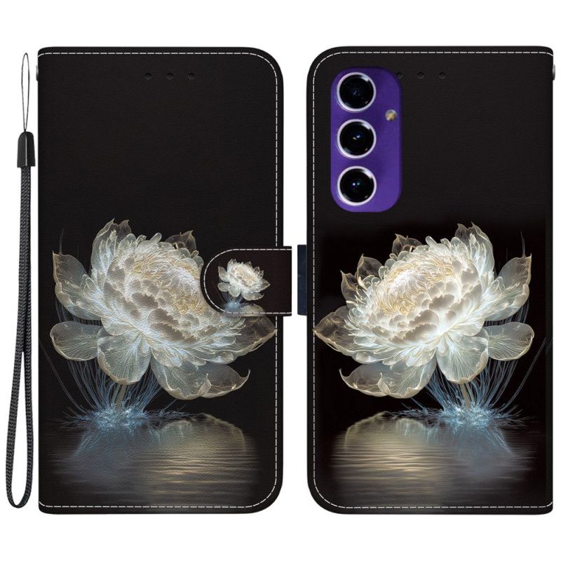 Leren Hoesje Samsung Galaxy S24 Fe Kristallen Pioen Met Riem Bescherming Hoesje