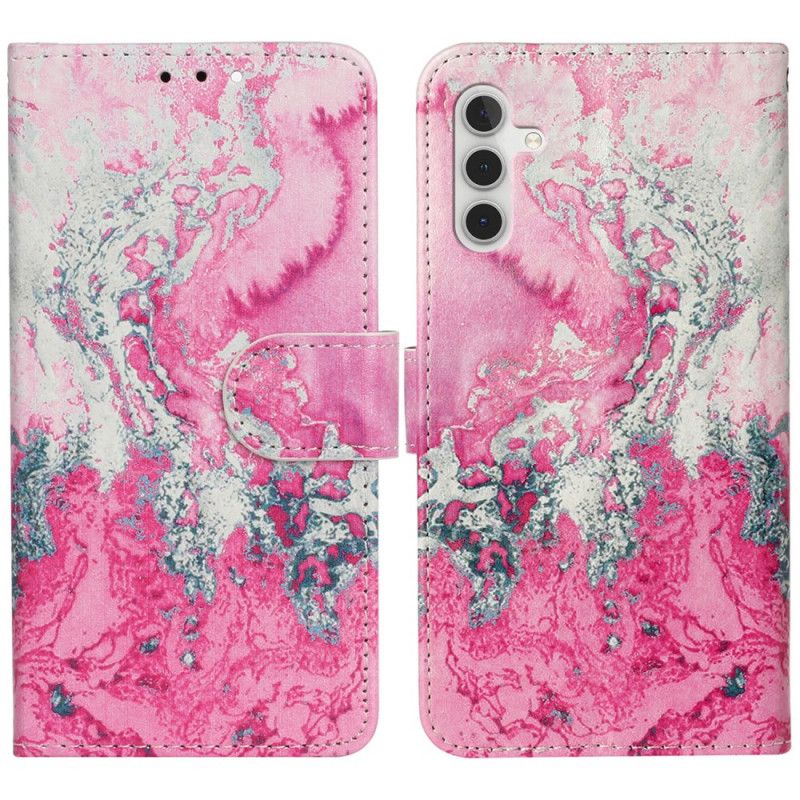 Leren Hoesje Samsung Galaxy S24 Fe Roze Zeewatermarmer Bescherming Hoesje