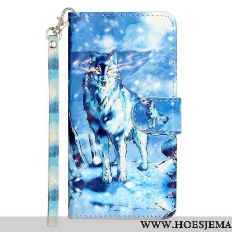 Leren Hoesje Samsung Galaxy S24 Fe Sneeuwwolf Met Riem Bescherming Hoesje