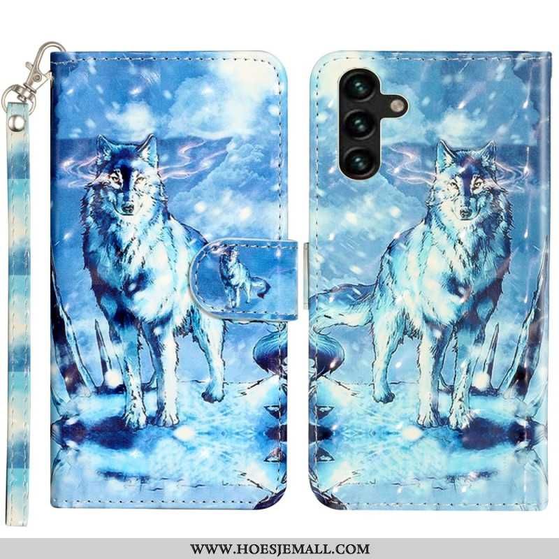 Leren Hoesje Samsung Galaxy S24 Fe Sneeuwwolf Met Riem Bescherming Hoesje