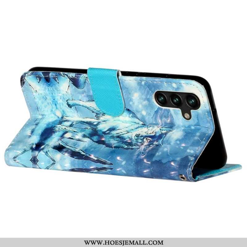 Leren Hoesje Samsung Galaxy S24 Fe Sneeuwwolf Met Riem Bescherming Hoesje