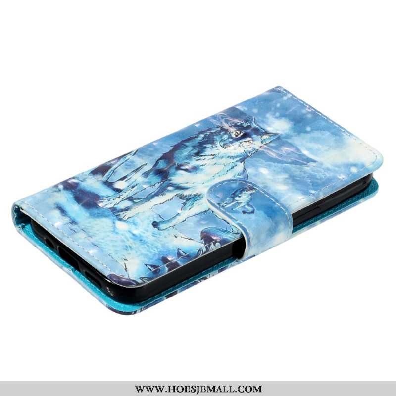 Leren Hoesje Samsung Galaxy S24 Fe Sneeuwwolf Met Riem Bescherming Hoesje