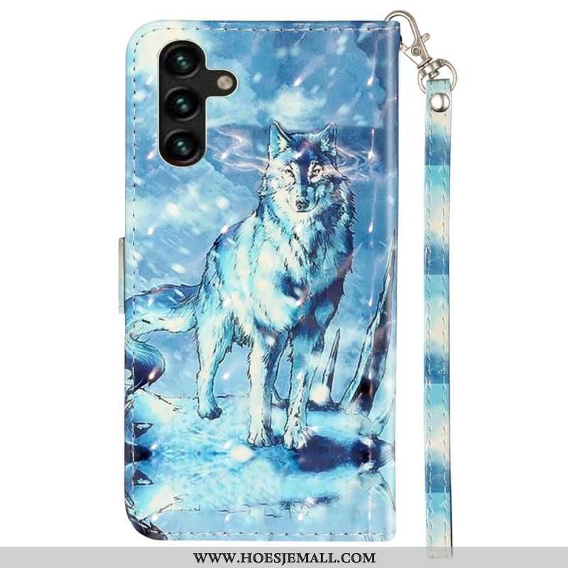 Leren Hoesje Samsung Galaxy S24 Fe Sneeuwwolf Met Riem Bescherming Hoesje