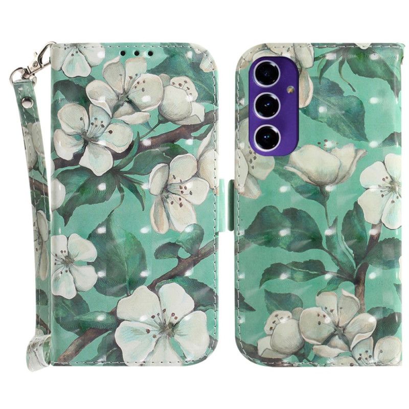 Leren Hoesje Voor Samsung Galaxy S24 Fe Aquarelbloemen Met Riempje