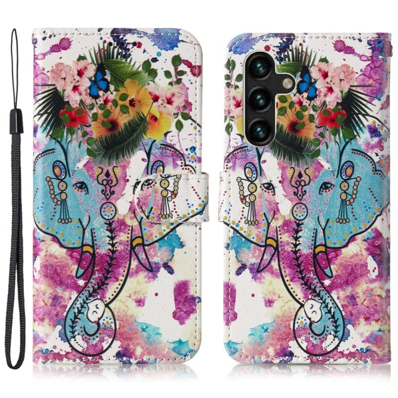 Leren Hoesje Voor Samsung Galaxy S24 Fe Bloem En Olifant