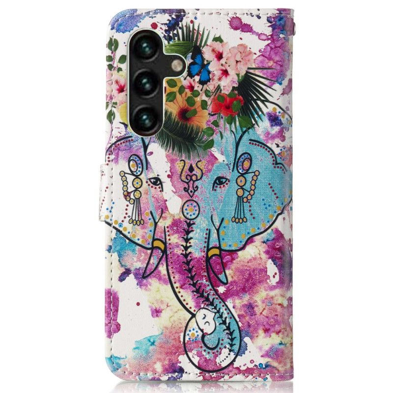 Leren Hoesje Voor Samsung Galaxy S24 Fe Bloem En Olifant