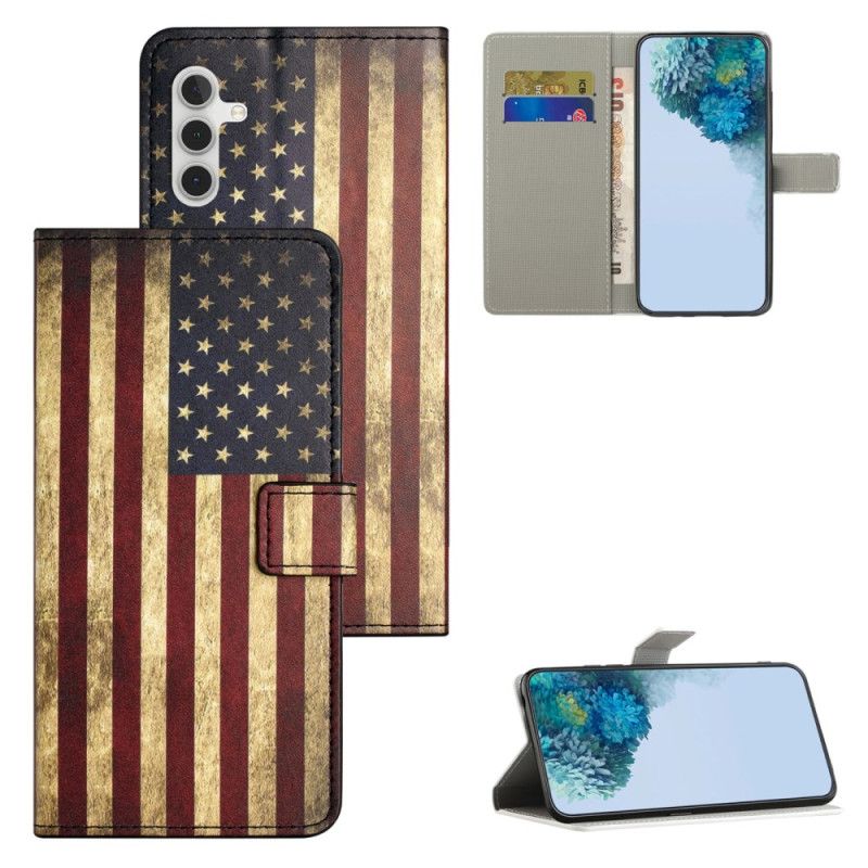 Leren Hoesje Voor Samsung Galaxy S24 Fe Vintage Amerikaanse Vlag