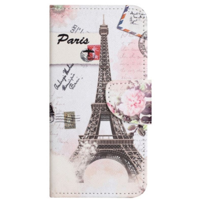 Leren Hoesje Voor Samsung Galaxy S24 Fe Vintage Eiffeltoren