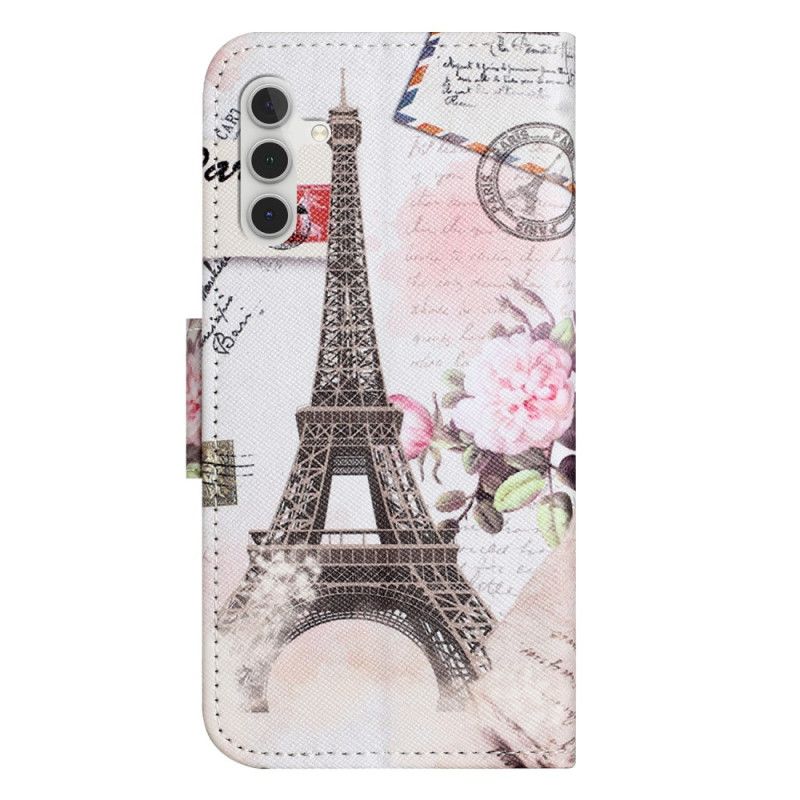 Leren Hoesje Voor Samsung Galaxy S24 Fe Vintage Eiffeltoren