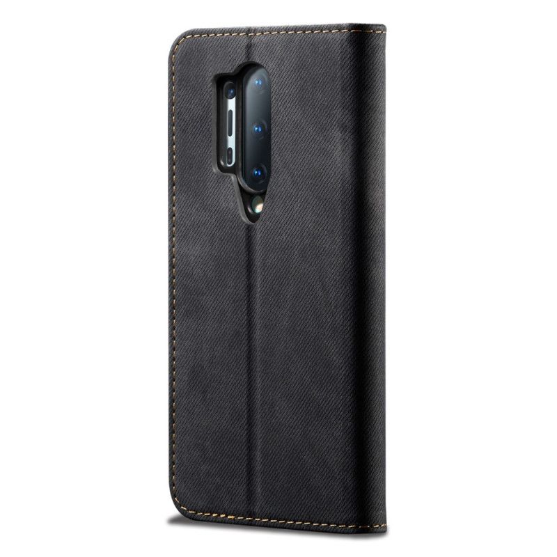 Folio-hoesje OnePlus 8 Pro Donkerblauw Zwart Jeans Met Imitatieleerstructuur