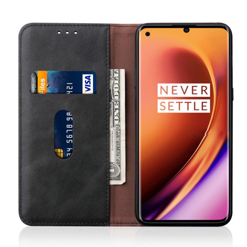 Folio-hoesje voor OnePlus 8 Pro Rood Zwart Gestikt Leereffect