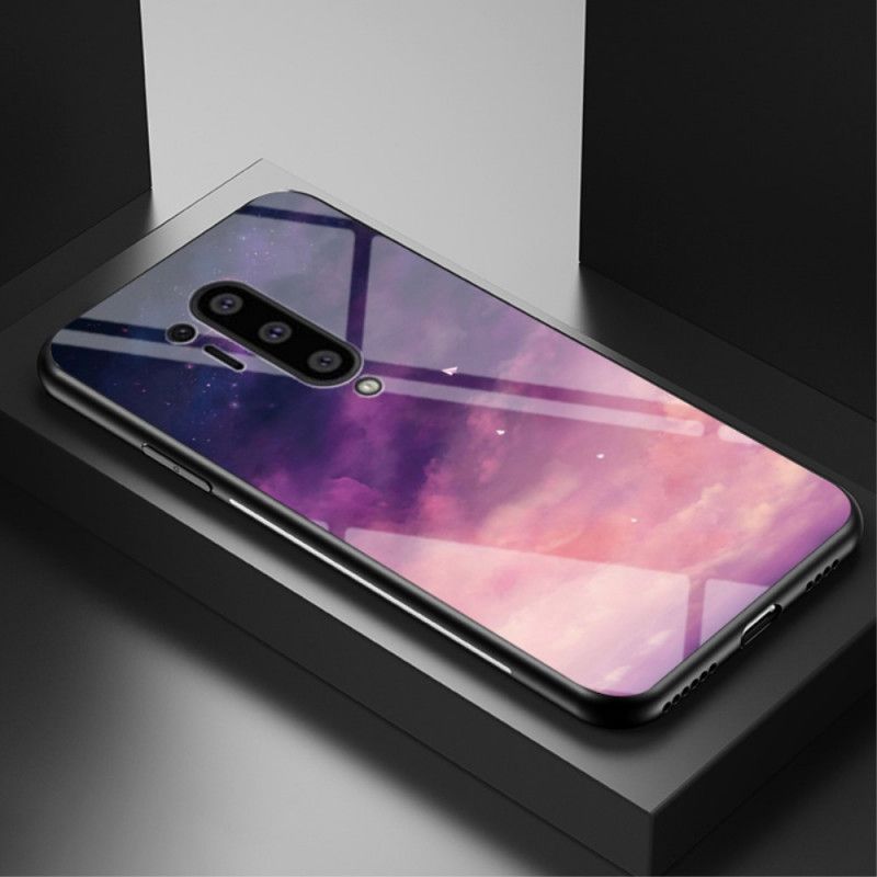 Hoesje OnePlus 8 Pro Grijs Zwart Sterrenhemel Gehard Glas