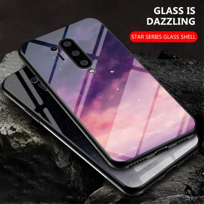 Hoesje OnePlus 8 Pro Grijs Zwart Sterrenhemel Gehard Glas