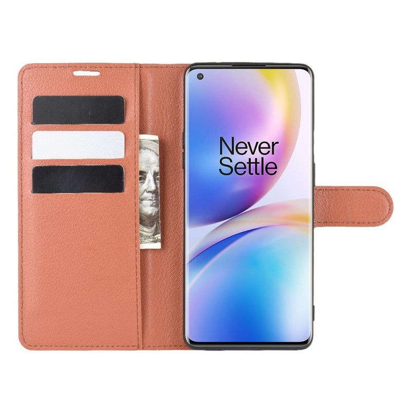 Leren Hoesje OnePlus 8 Pro Wit Zwart Premium Lychee Leerstijl