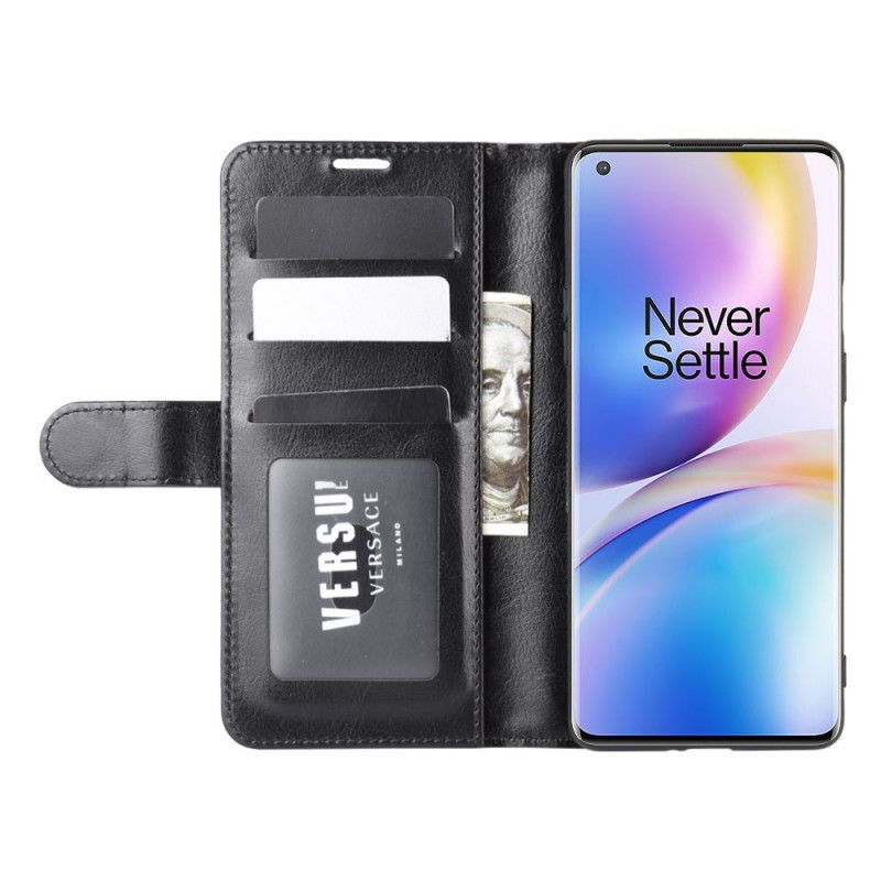 Leren Hoesje voor OnePlus 8 Pro Wit Zwart Finesse Leerstijl