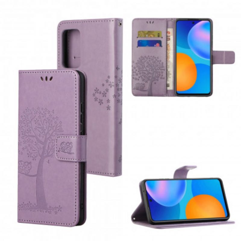 Flip Case Leren Motorola Edge 20 Pro Boom En Strappy Uilen