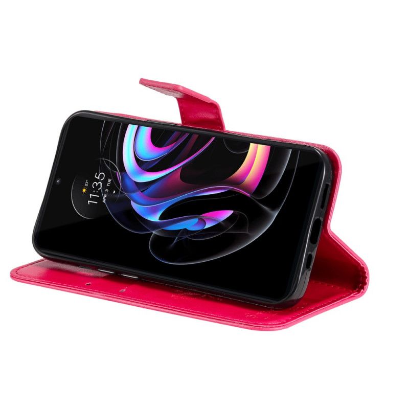 Flip Case Leren Motorola Edge 20 Pro Boom En String Kat