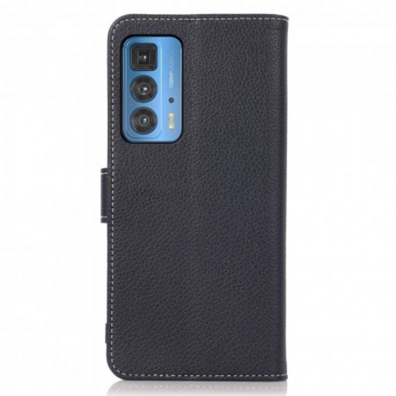 Flip Case Leren Motorola Edge 20 Pro Litchi Blootgestelde Naden