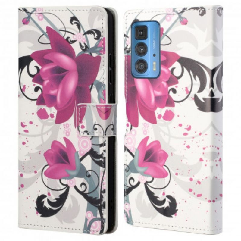 Flip Case Leren Motorola Edge 20 Pro Tropische Bloemen