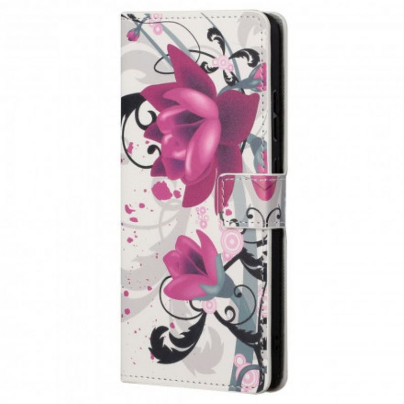 Flip Case Leren Motorola Edge 20 Pro Tropische Bloemen