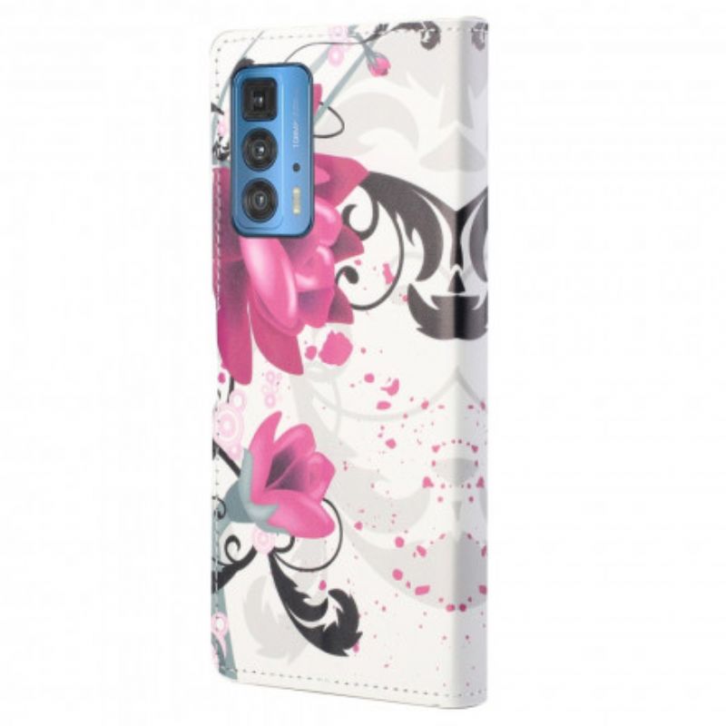 Flip Case Leren Motorola Edge 20 Pro Tropische Bloemen