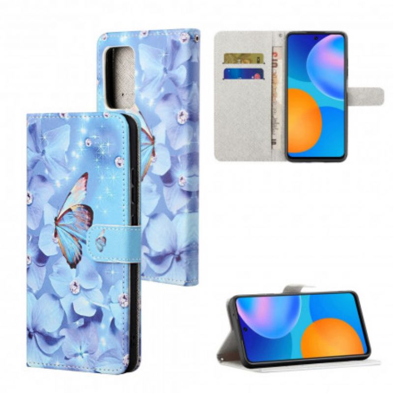 Flip Case Leren Motorola Edge 20 Pro Vlinders Met Diamanten Bandjes