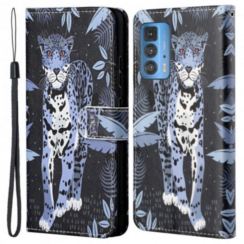 Folio-hoesje Motorola Edge 20 Pro Telefoonhoesje Leopard Strappy