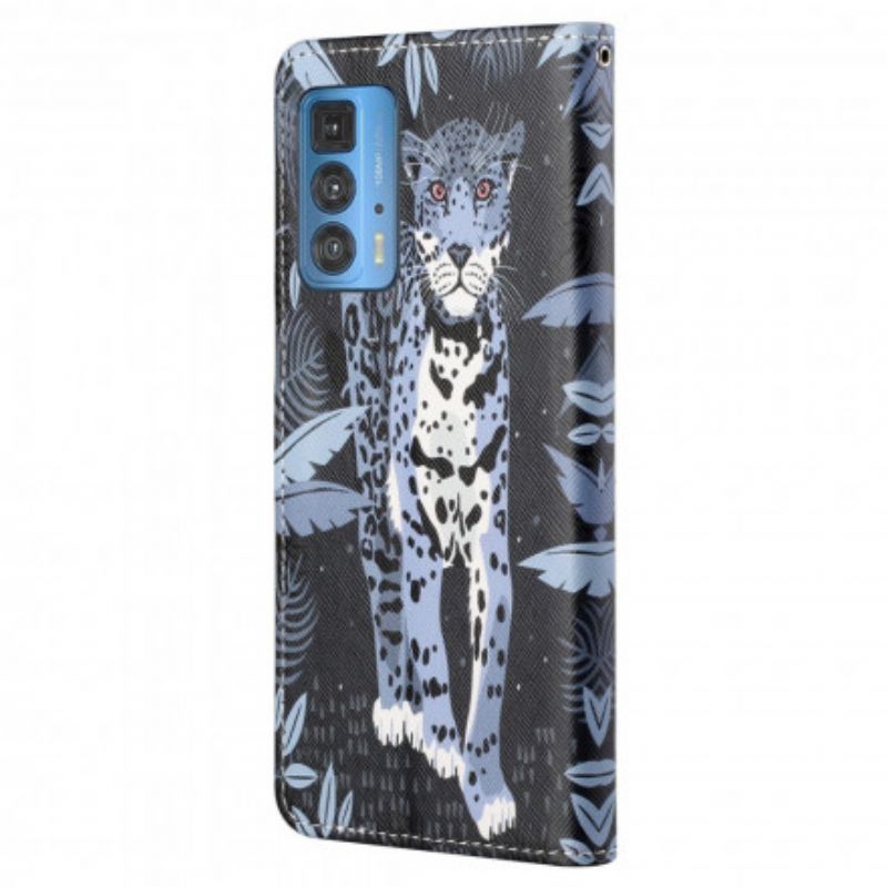 Folio-hoesje Motorola Edge 20 Pro Telefoonhoesje Leopard Strappy