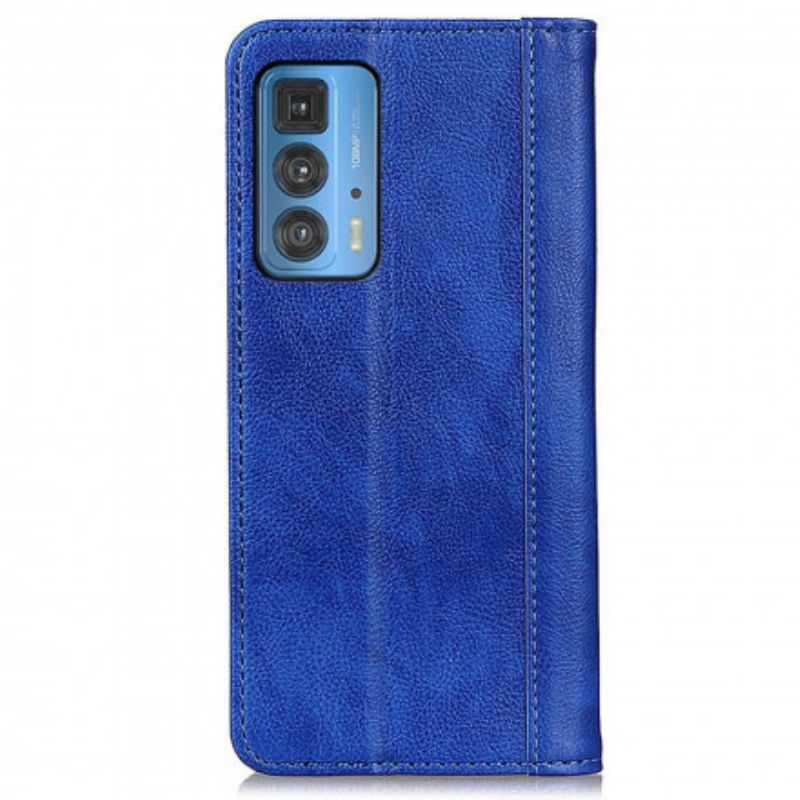 Folio-hoesje Voor Motorola Edge 20 Pro Litchi Splitlederen Versie