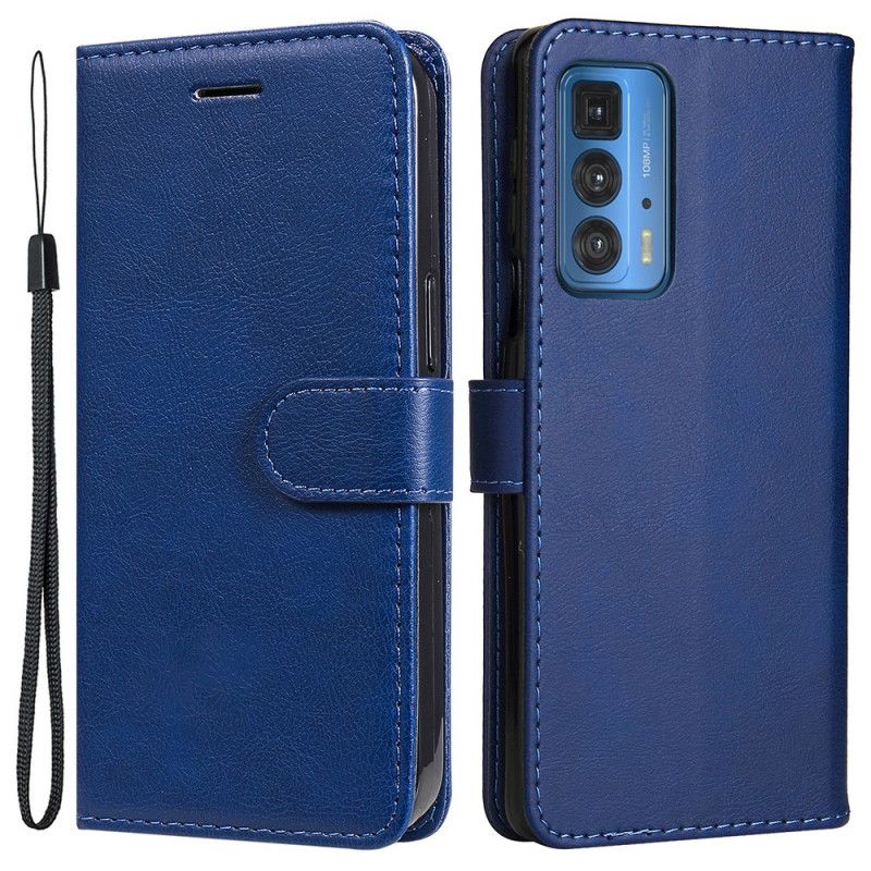 Leren Hoesje Motorola Edge 20 Pro Effen Kleur Serie Strappy Bescherming Hoesje