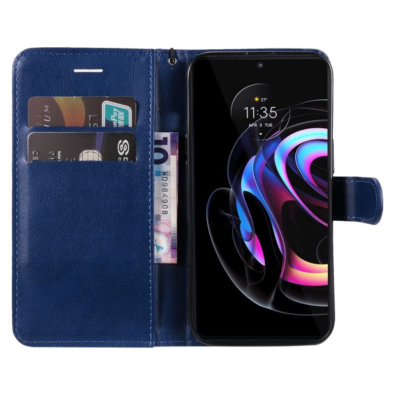 Leren Hoesje Motorola Edge 20 Pro Effen Kleur Serie Strappy Bescherming Hoesje