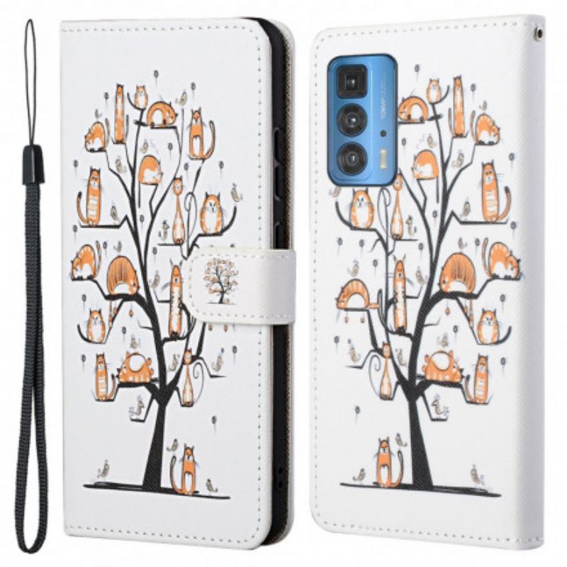 Leren Hoesje Motorola Edge 20 Pro Funky Cats Strappy Bescherming Hoesje