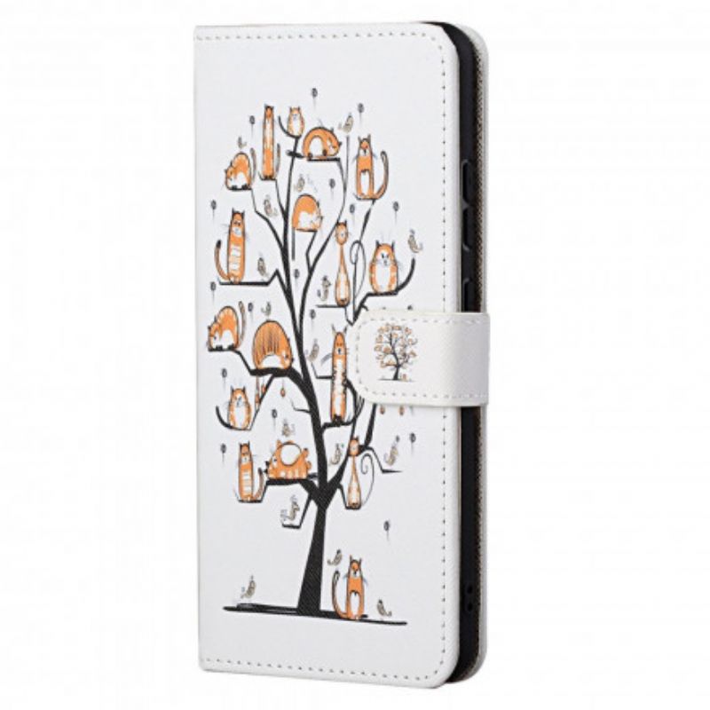 Leren Hoesje Motorola Edge 20 Pro Funky Cats Strappy Bescherming Hoesje