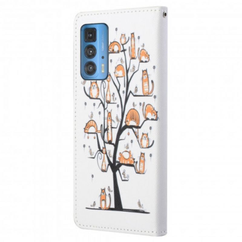 Leren Hoesje Motorola Edge 20 Pro Funky Cats Strappy Bescherming Hoesje