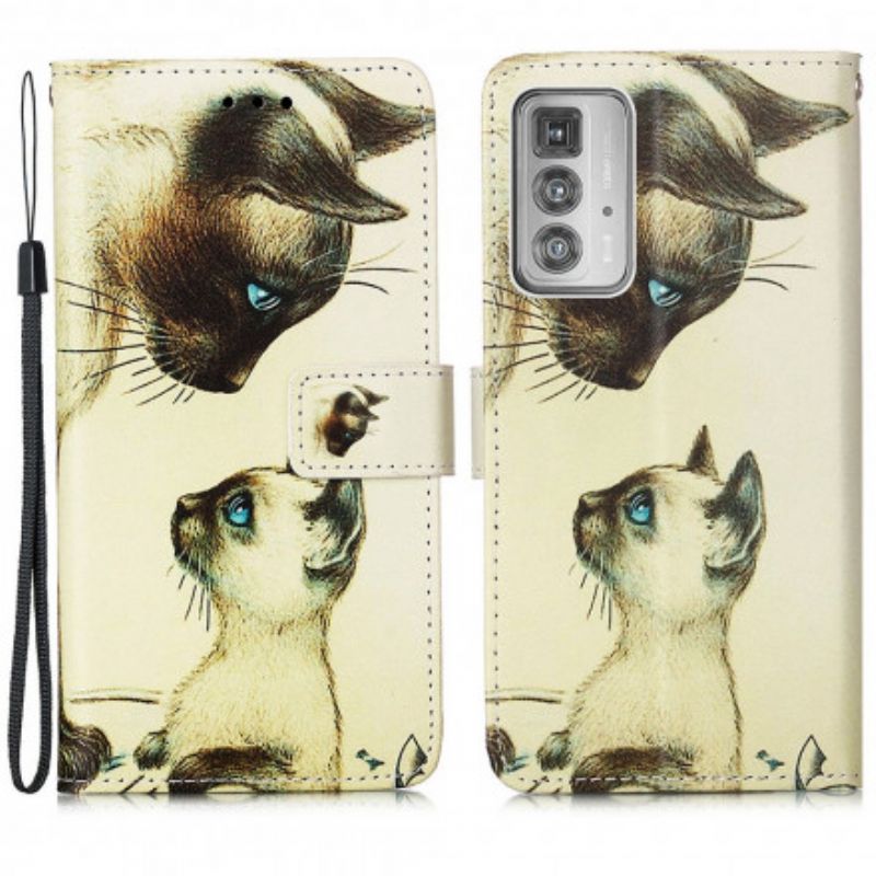 Leren Hoesje Motorola Edge 20 Pro Kitten En Mama Bescherming Hoesje