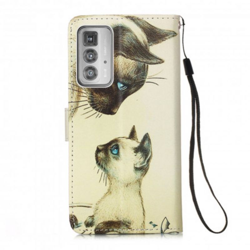 Leren Hoesje Motorola Edge 20 Pro Kitten En Mama Bescherming Hoesje