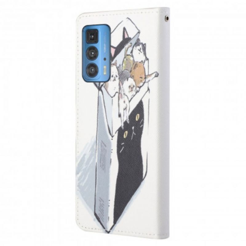 Leren Hoesje Motorola Edge 20 Pro Levering String Katten Bescherming Hoesje