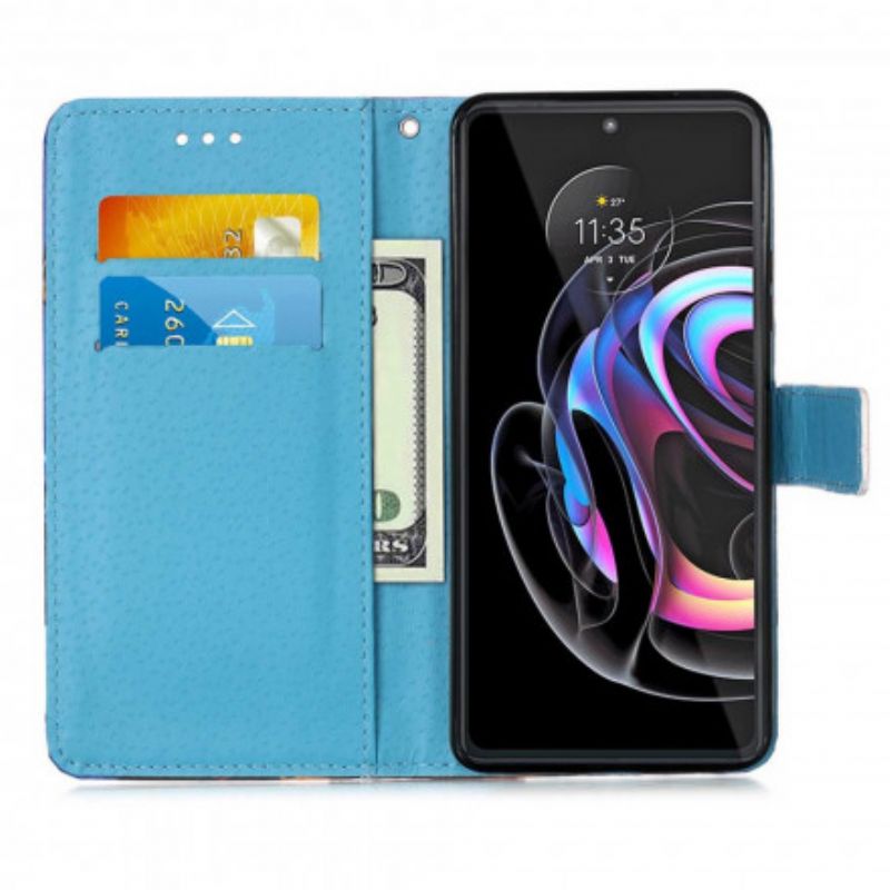 Leren Hoesje Motorola Edge 20 Pro Liefde Vlinders Strappy Bescherming Hoesje