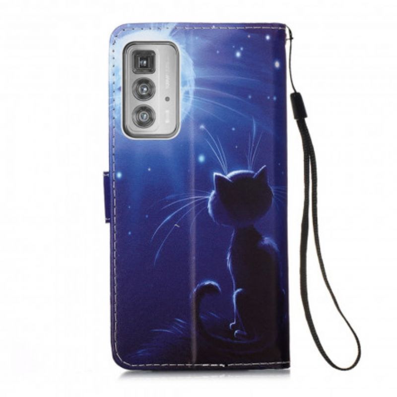 Leren Hoesje Motorola Edge 20 Pro Maanlicht Kat Bescherming Hoesje