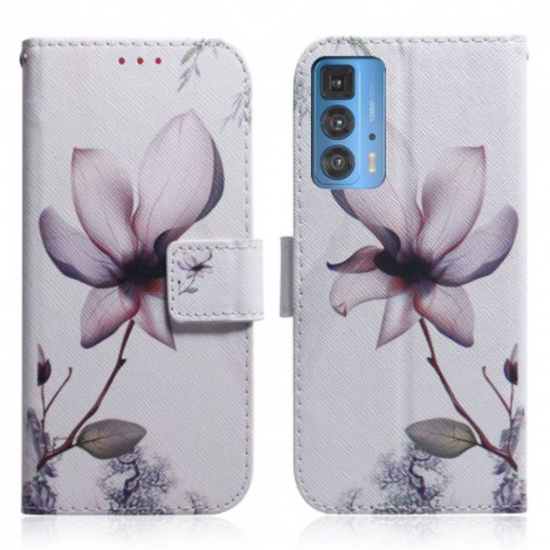 Leren Hoesje Motorola Edge 20 Pro Oudroze Bloem Bescherming Hoesje