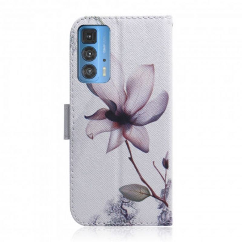 Leren Hoesje Motorola Edge 20 Pro Oudroze Bloem Bescherming Hoesje