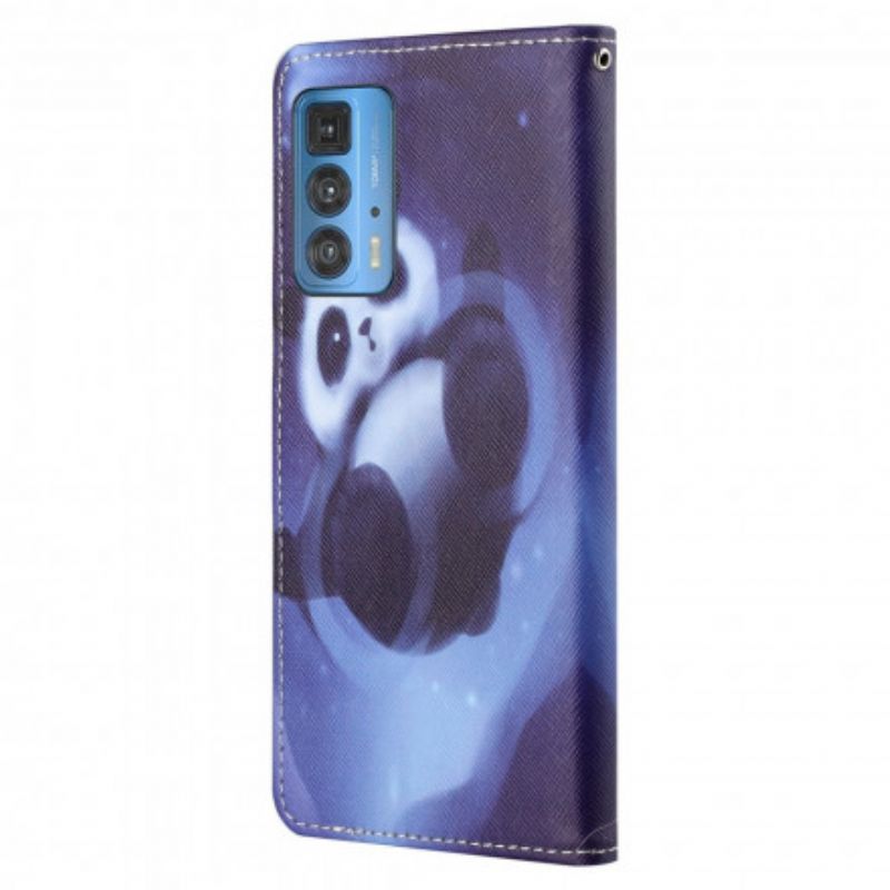 Leren Hoesje Motorola Edge 20 Pro Panda Space Strappy Bescherming Hoesje