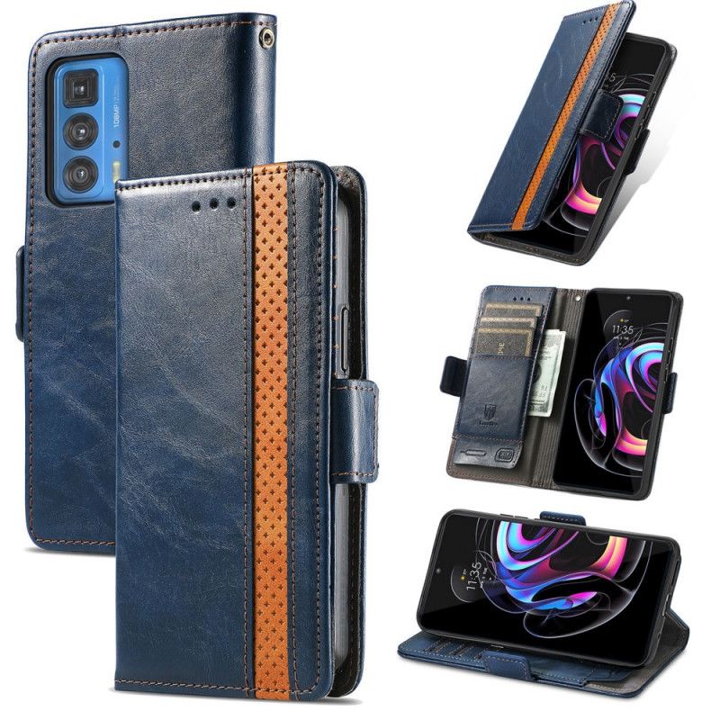 Leren Hoesje Motorola Edge 20 Pro Tweekleurige Dubbele Sluiting