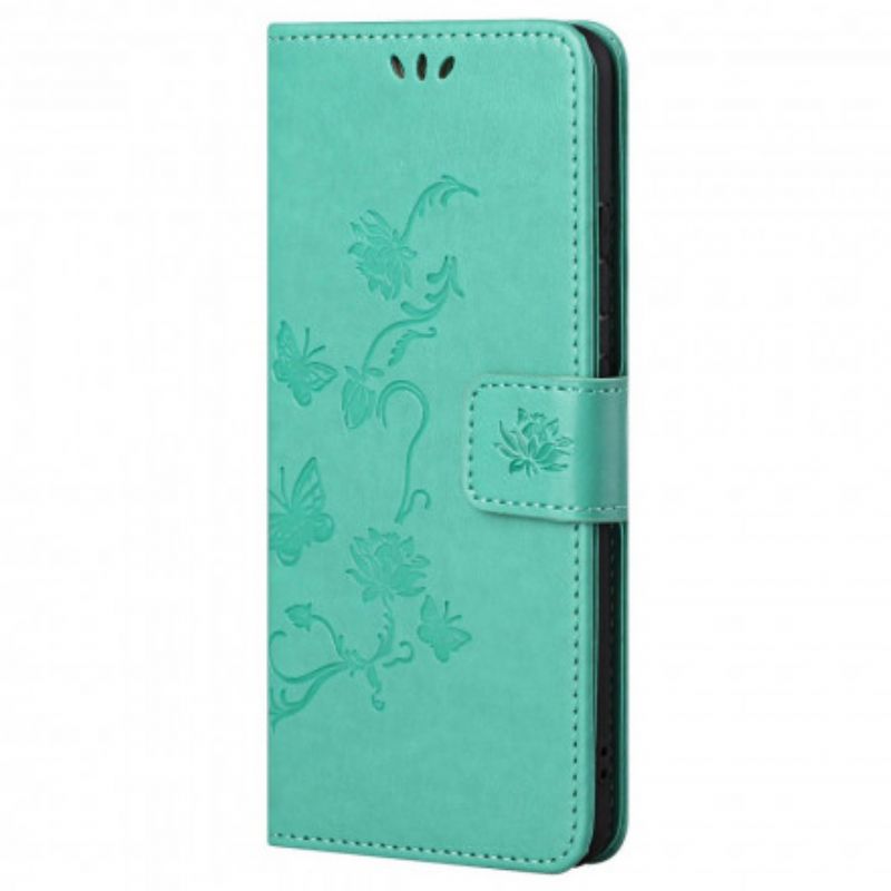 Leren Hoesje Motorola Edge 20 Pro Vlinders En Bloemen Strappy