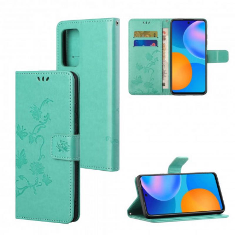 Leren Hoesje Motorola Edge 20 Pro Vlinders En Bloemen Strappy